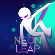A neon stickman leaping across glowing shapes in Neon Leap game.