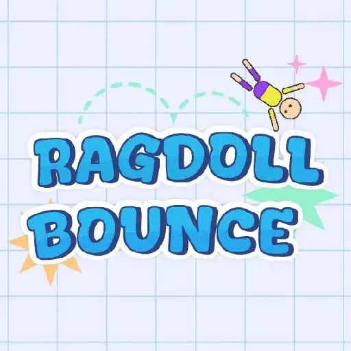 A ragdoll character mid-air in Ragdoll Bounce, bouncing towards a high pole.
